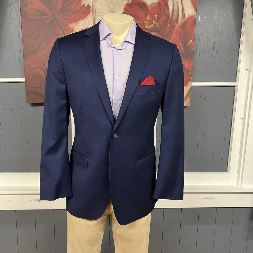 DKNY Blazer Jacket Sport Coat Mens 40R Slim‎ Fit Wool Navy